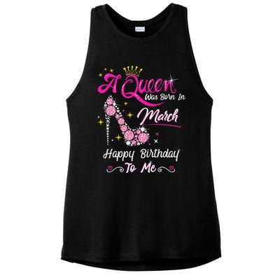 A Queen Was Born in March Gifts March Birthday Ladies PosiCharge Tri-Blend Wicking Tank