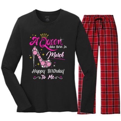 A Queen Was Born in March Gifts March Birthday Women's Long Sleeve Flannel Pajama Set 