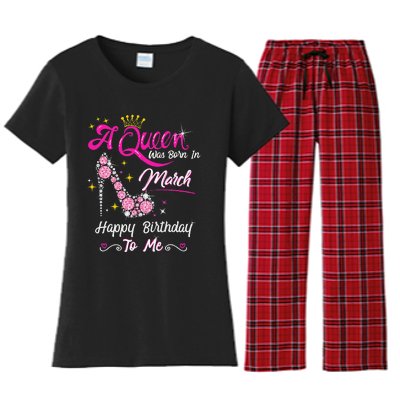 A Queen Was Born in March Gifts March Birthday Women's Flannel Pajama Set