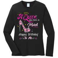 A Queen Was Born in March Gifts March Birthday Ladies Long Sleeve Shirt