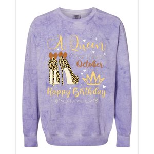 A Queen Was Born In October Birthday For Women Leopard Colorblast Crewneck Sweatshirt