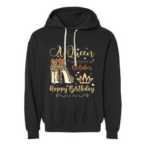 A Queen Was Born In October Birthday For Women Leopard Garment-Dyed Fleece Hoodie