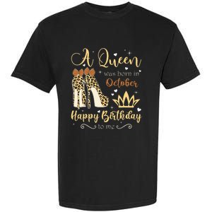 A Queen Was Born In October Birthday For Women Leopard Garment-Dyed Heavyweight T-Shirt