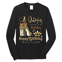 A Queen Was Born In October Birthday For Women Leopard Long Sleeve Shirt