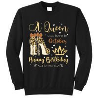 A Queen Was Born In October Birthday For Women Leopard Sweatshirt