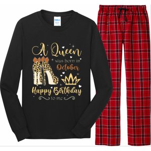 A Queen Was Born In October Birthday For Women Leopard Long Sleeve Pajama Set