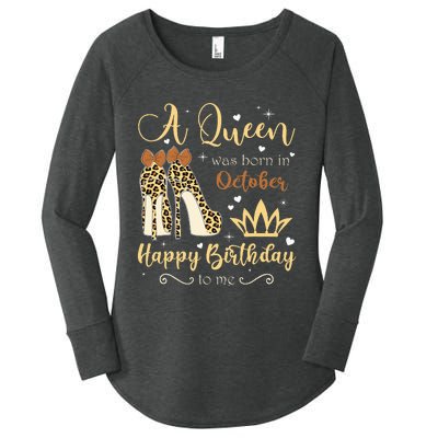 A Queen Was Born In October Birthday For Women Leopard Women's Perfect Tri Tunic Long Sleeve Shirt