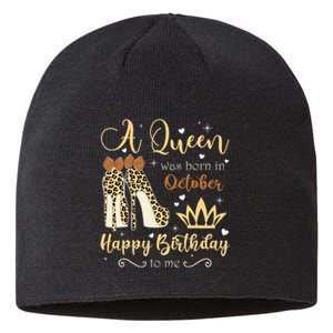 A Queen Was Born In October Birthday For Women Leopard Sustainable Beanie