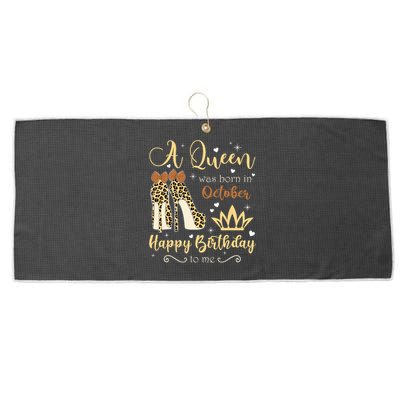 A Queen Was Born In October Birthday For Women Leopard Large Microfiber Waffle Golf Towel