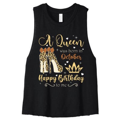 A Queen Was Born In October Birthday For Women Leopard Women's Racerback Cropped Tank