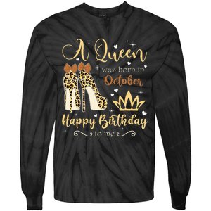 A Queen Was Born In October Birthday For Women Leopard Tie-Dye Long Sleeve Shirt