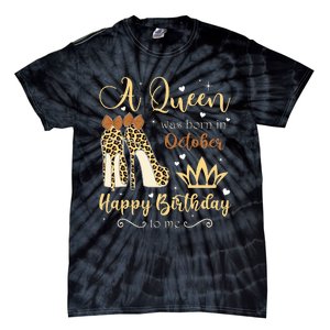 A Queen Was Born In October Birthday For Women Leopard Tie-Dye T-Shirt