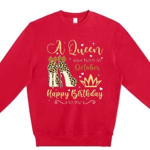 A Queen Was Born In October Birthday For Women Leopard Premium Crewneck Sweatshirt