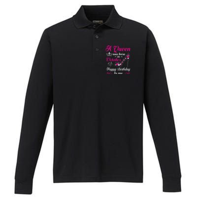 A Queen Was Born In October Birthday Gift For Women Performance Long Sleeve Polo