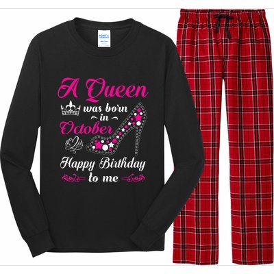 A Queen Was Born In October Birthday Gift For Women Long Sleeve Pajama Set