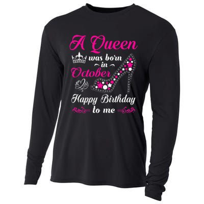 A Queen Was Born In October Birthday Gift For Women Cooling Performance Long Sleeve Crew