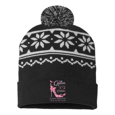 A Queen Was Born In October Happy Birthday To Me For Women USA-Made Snowflake Beanie