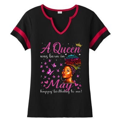 A Queen Was Born In May African American Wo Birthday Ladies Halftime Notch Neck Tee