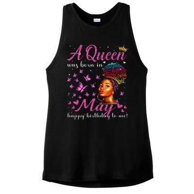 A Queen Was Born In May African American Wo Birthday Ladies PosiCharge Tri-Blend Wicking Tank