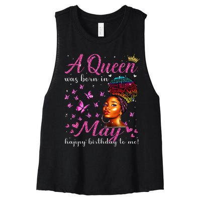 A Queen Was Born In May African American Wo Birthday Women's Racerback Cropped Tank