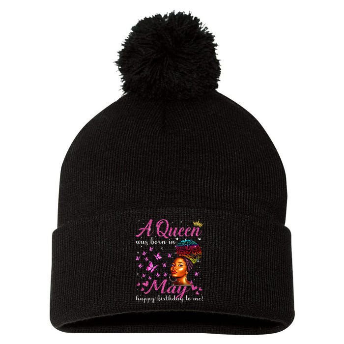 A Queen Was Born In May African American Wo Birthday Pom Pom 12in Knit Beanie