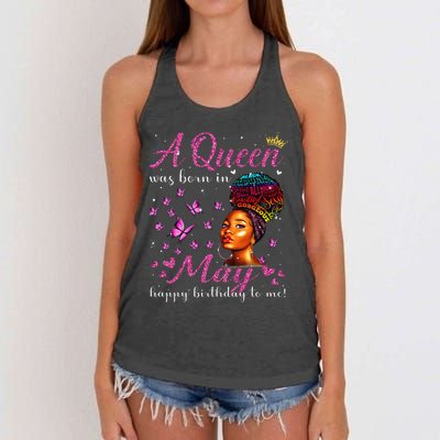 A Queen Was Born In May African American Wo Birthday Women's Knotted Racerback Tank