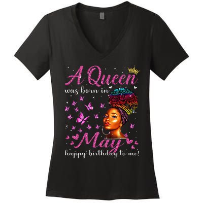 A Queen Was Born In May African American Wo Birthday Women's V-Neck T-Shirt