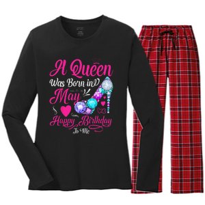 A Queen Was Born In May Birthday Costume Women's Long Sleeve Flannel Pajama Set 