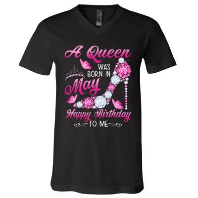 A Queen Was Born In May Birthday Costume For Wo V-Neck T-Shirt