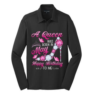 A Queen Was Born In May Birthday Costume For Wo Silk Touch Performance Long Sleeve Polo