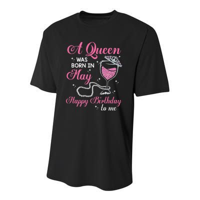 A Queen Was Born In May Gift Happy Birthday Wine Pearl Youth Performance Sprint T-Shirt