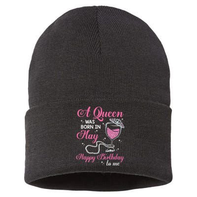 A Queen Was Born In May Gift Happy Birthday Wine Pearl Sustainable Knit Beanie