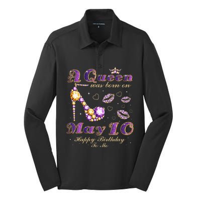 A Queen Was Born on May 10 10th May Birthday Queen Silk Touch Performance Long Sleeve Polo