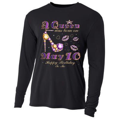 A Queen Was Born on May 10 10th May Birthday Queen Cooling Performance Long Sleeve Crew