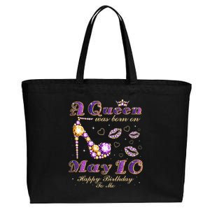 A Queen Was Born on May 10 10th May Birthday Queen Cotton Canvas Jumbo Tote