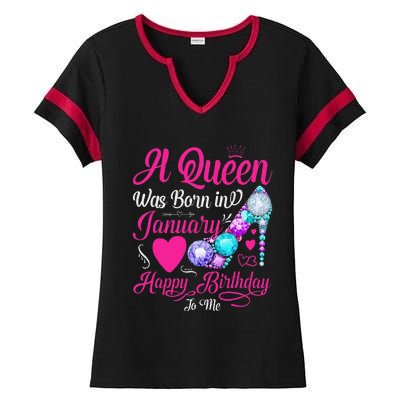 A Queen Was Born In January Happy Birthday Woman special Ladies Halftime Notch Neck Tee