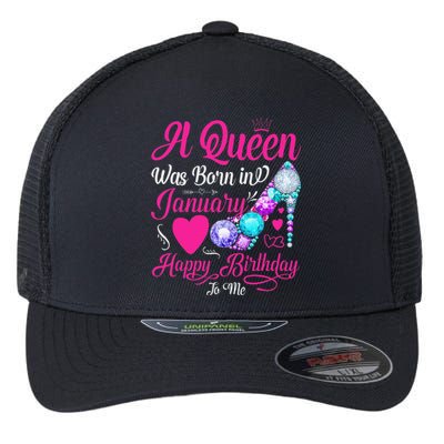 A Queen Was Born In January Happy Birthday Woman special Flexfit Unipanel Trucker Cap