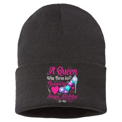 A Queen Was Born In January Happy Birthday Woman special Sustainable Knit Beanie