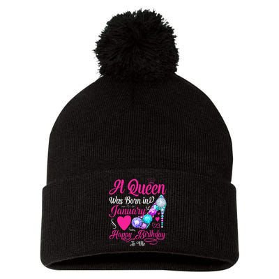 A Queen Was Born In January Happy Birthday Woman special Pom Pom 12in Knit Beanie