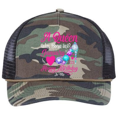 A Queen Was Born In January Happy Birthday Woman special Retro Rope Trucker Hat Cap