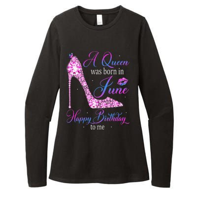 A Queen Was Born In June Happy Birthday To Me High Heel Womens CVC Long Sleeve Shirt