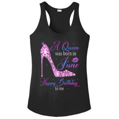 A Queen Was Born In June Happy Birthday To Me High Heel Ladies PosiCharge Competitor Racerback Tank