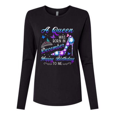 A queen was born in December Birthday Quote December Womens Cotton Relaxed Long Sleeve T-Shirt