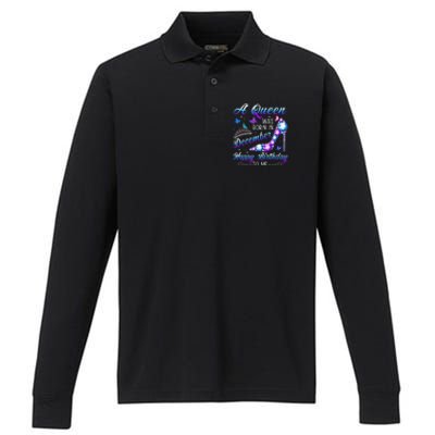 A queen was born in December Birthday Quote December Performance Long Sleeve Polo