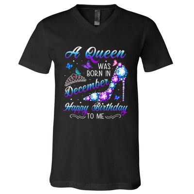 A queen was born in December Birthday Quote December V-Neck T-Shirt