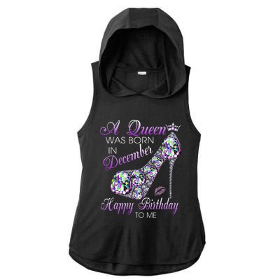 A Queen Was Born In December Diamond Happy Birthday To Me Ladies PosiCharge Tri-Blend Wicking Draft Hoodie Tank