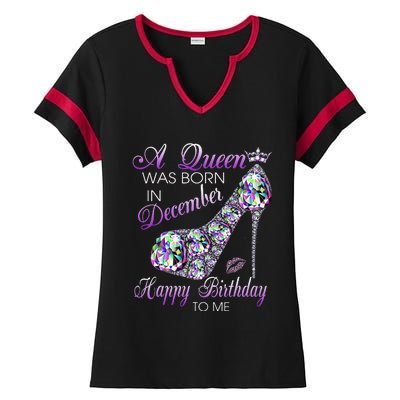 A Queen Was Born In December Diamond Happy Birthday To Me Ladies Halftime Notch Neck Tee