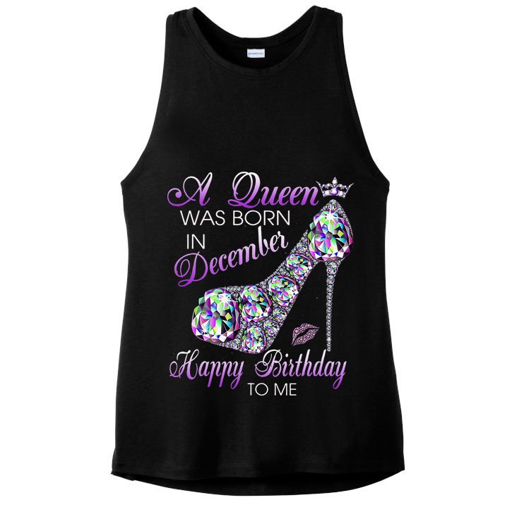 A Queen Was Born In December Diamond Happy Birthday To Me Ladies PosiCharge Tri-Blend Wicking Tank