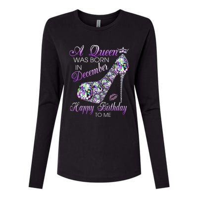 A Queen Was Born In December Diamond Happy Birthday To Me Womens Cotton Relaxed Long Sleeve T-Shirt