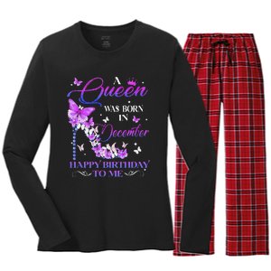 A Queen Was Born In December Happy Birthday To Me High Heel Women's Long Sleeve Flannel Pajama Set 